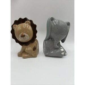 Baby Aspen Bookends Ceramic Lion And Elephant Nursery Decor ADORABLE